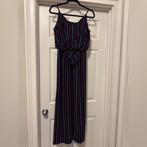 Monteau Blue and Red Tie Front Sleeveless Jumpsuit